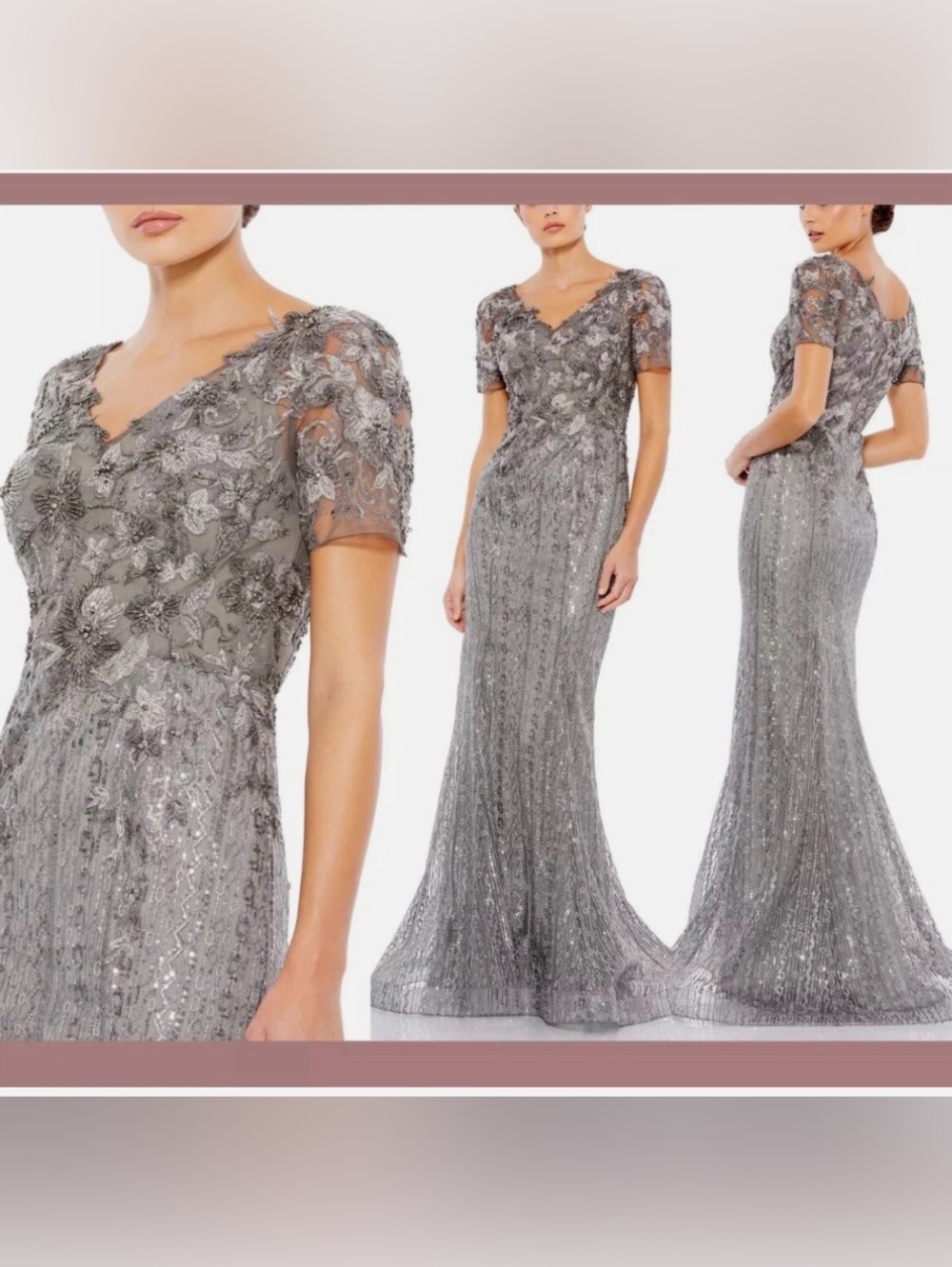 NWT Mac Duggal (20282) Embroidered & Beaded Short Sleeve Trumpet Gown Size 8